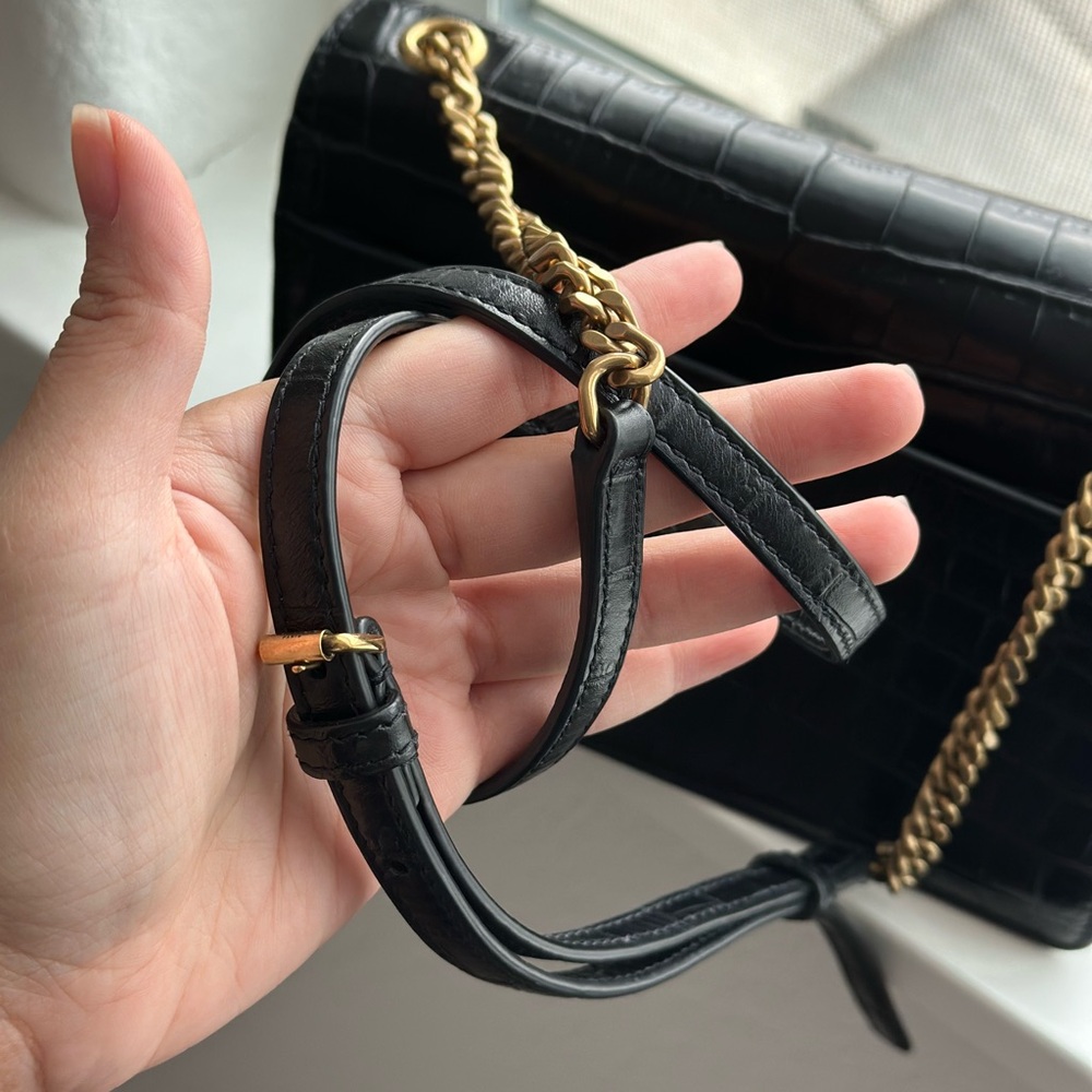 Yves Saint Laurent Black Croc-Pattern Crossbody Bag - Picture 14 of 16